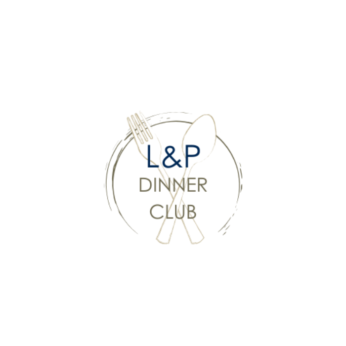 Logo for L&P Dinner Club with crossed utensils on a white background